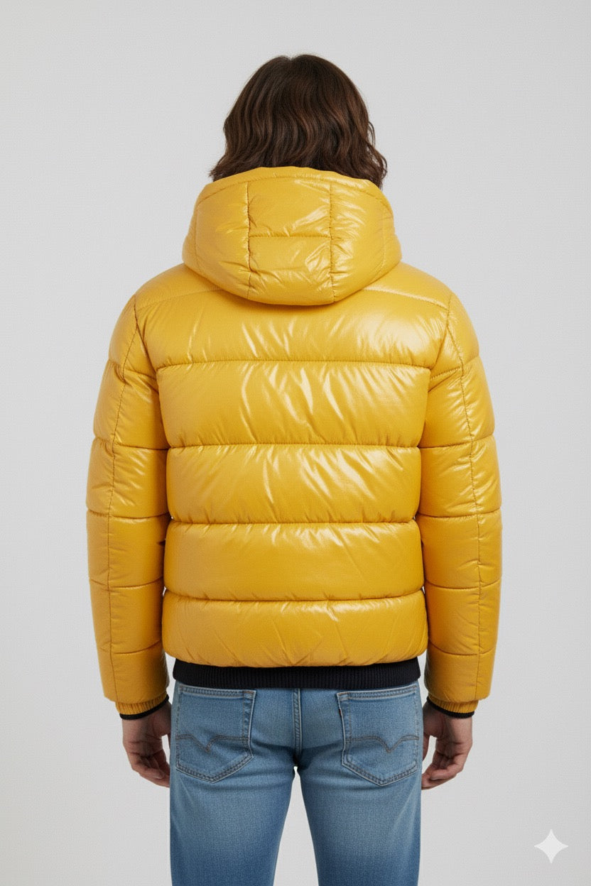 Doudoune à capuche haute brillance en Jaune